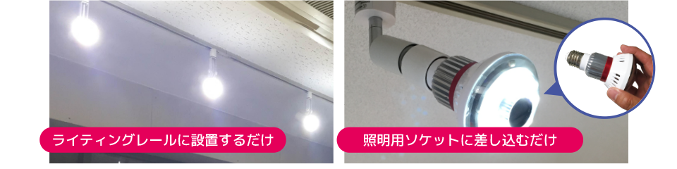 ライティングレールに設置するだけ、照明用ソケットに差し込むだけ